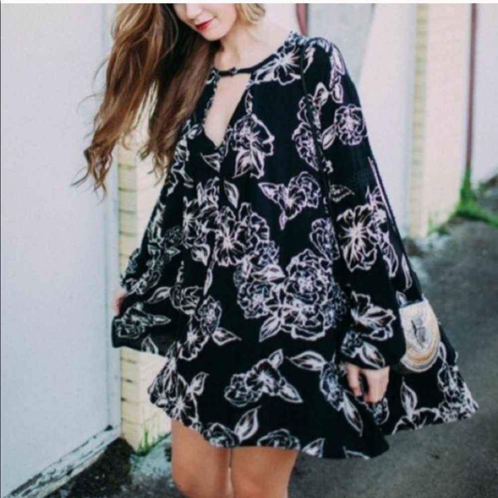 Free People Black Floral Cutout Tree Swing Mini Dress